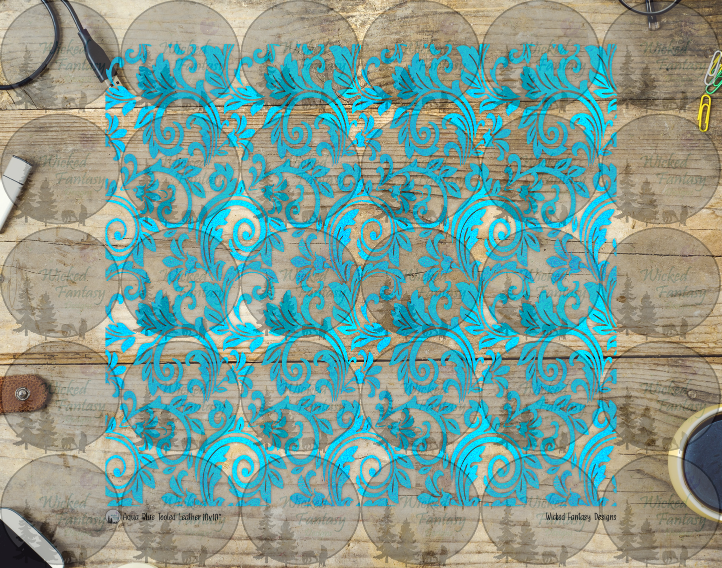 UVDTF Aqua Textured Tooled Leather 20oz 30oz 10"x10"