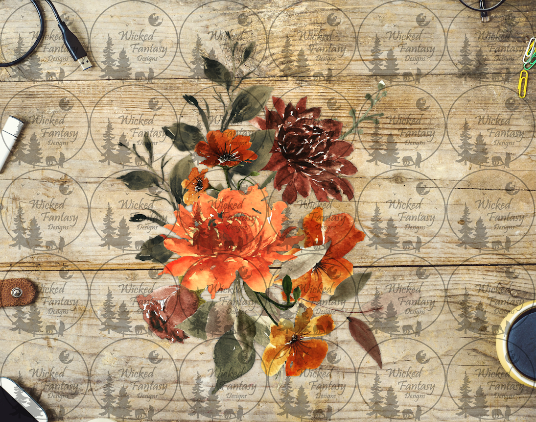 UVDTF Orange and Rust Floral Arrangement