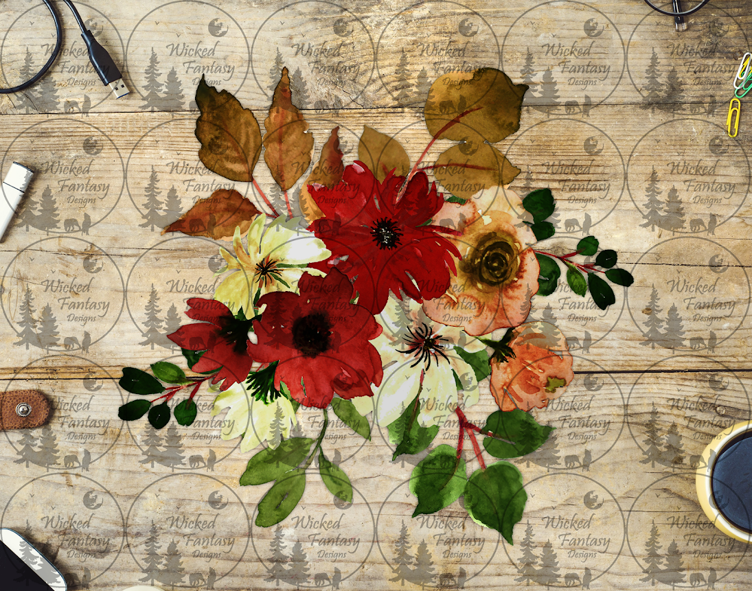 UVDTF Red Orange and Cream Flower Arrangement