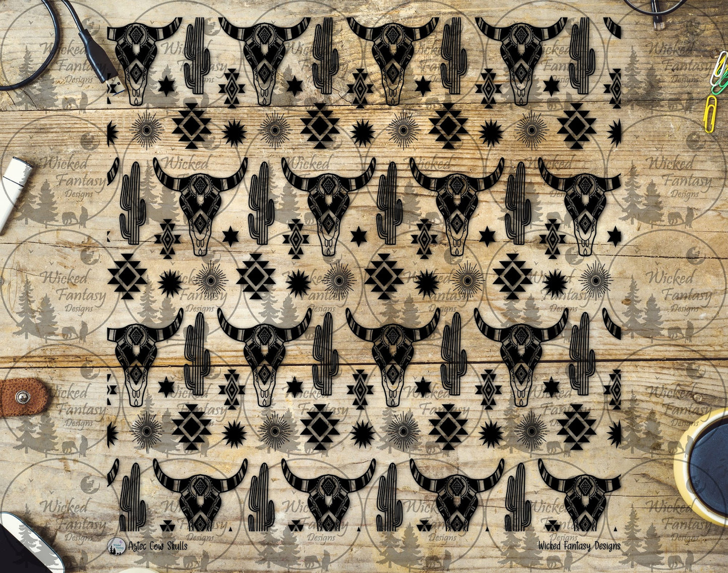 UVDTF Aztec Cow Skulls 20oz 30oz 10"x10"