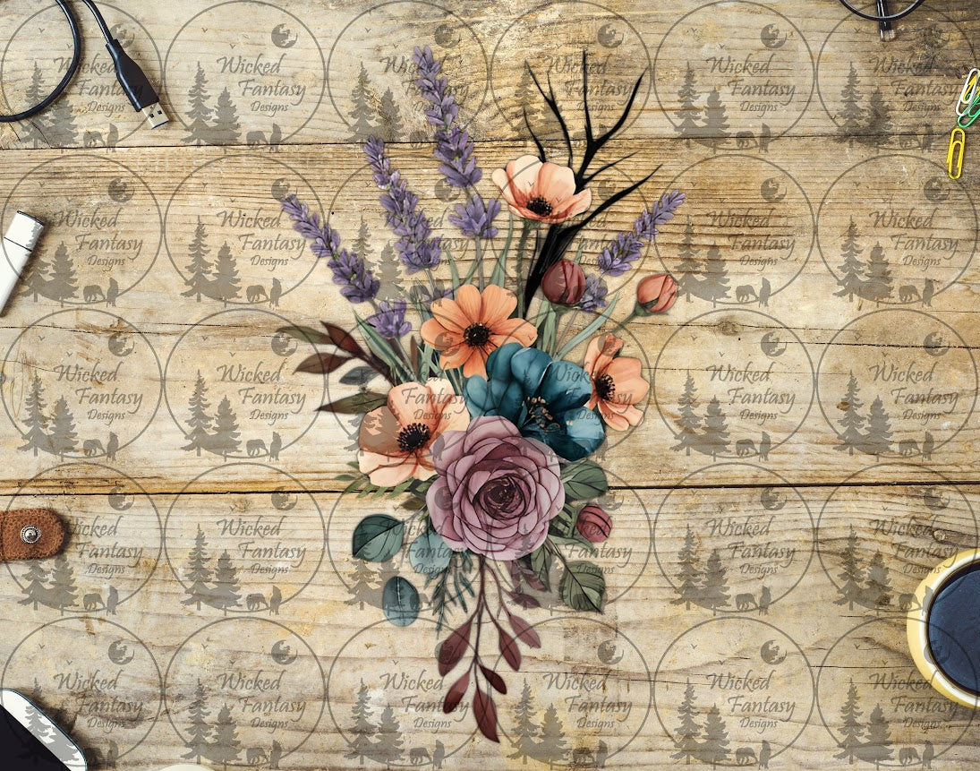 UVDTF Boho Pink Teal and Orange Floral Arrangement
