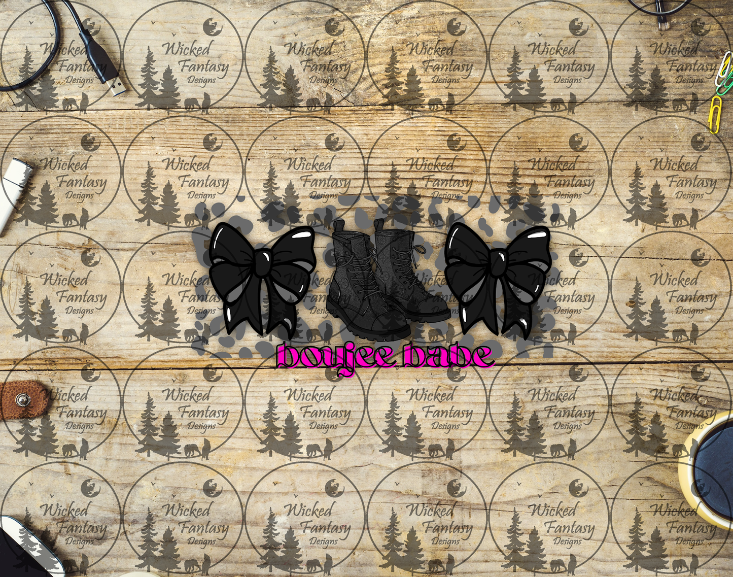 UVDTF Boujee Babe Black Boots and Bows