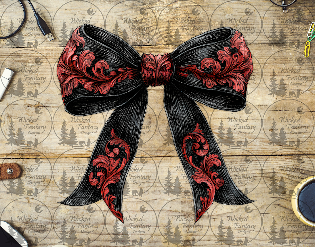 UVDTF Red and Black Filagree Bow