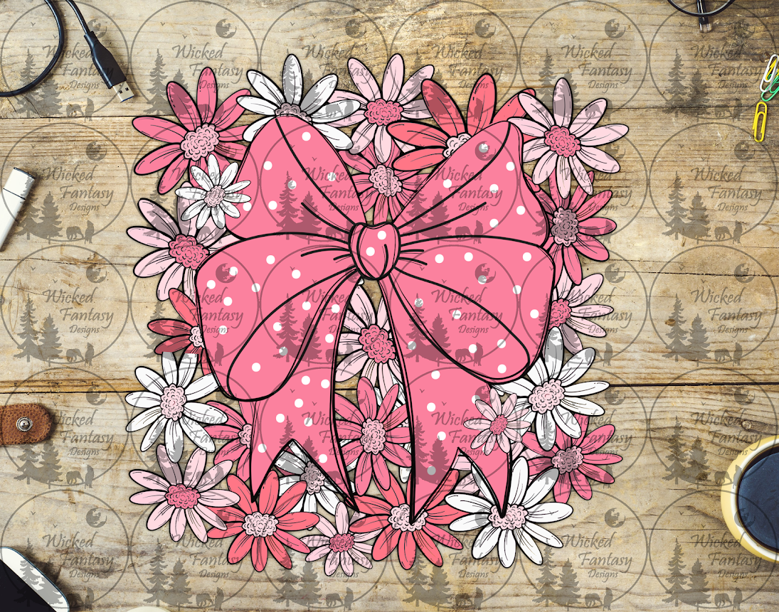 UVDTF Pink Polka Dot Bow and Daisies