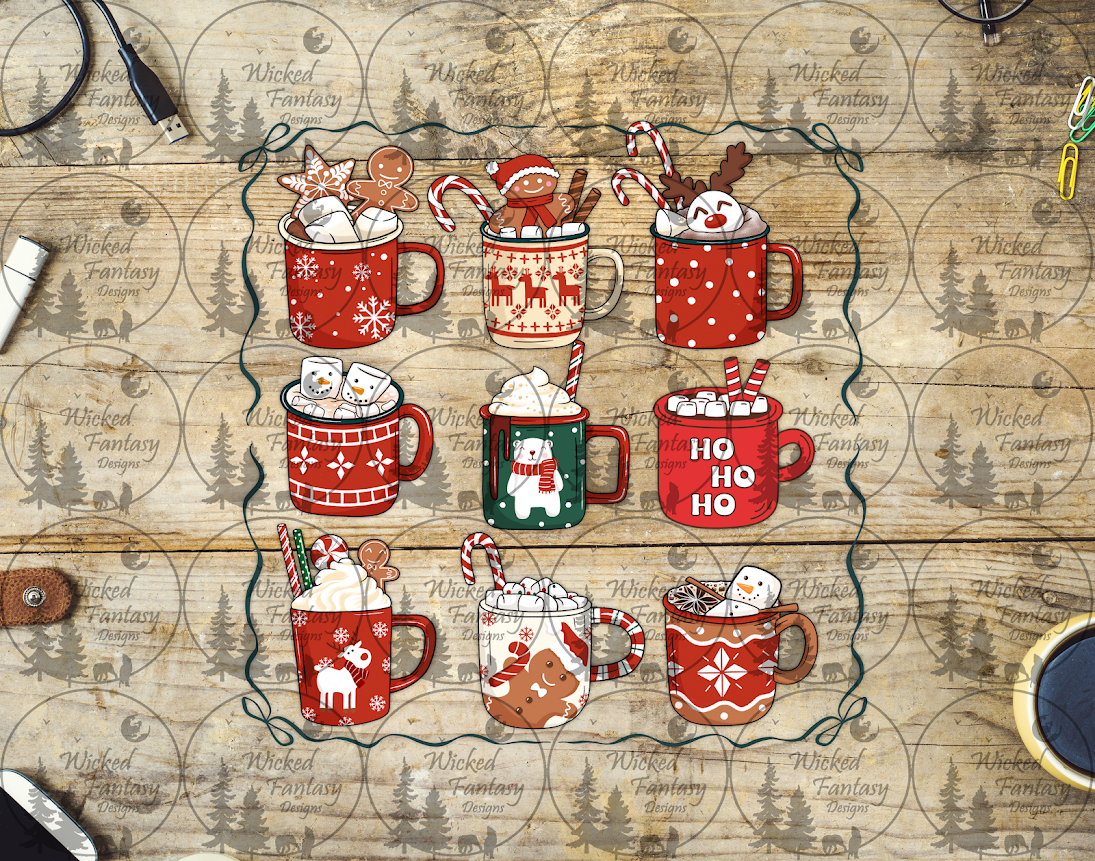 UVDTF Coffee and Hot Cocoa Mugs with Gingerbread Men 6x7" Element