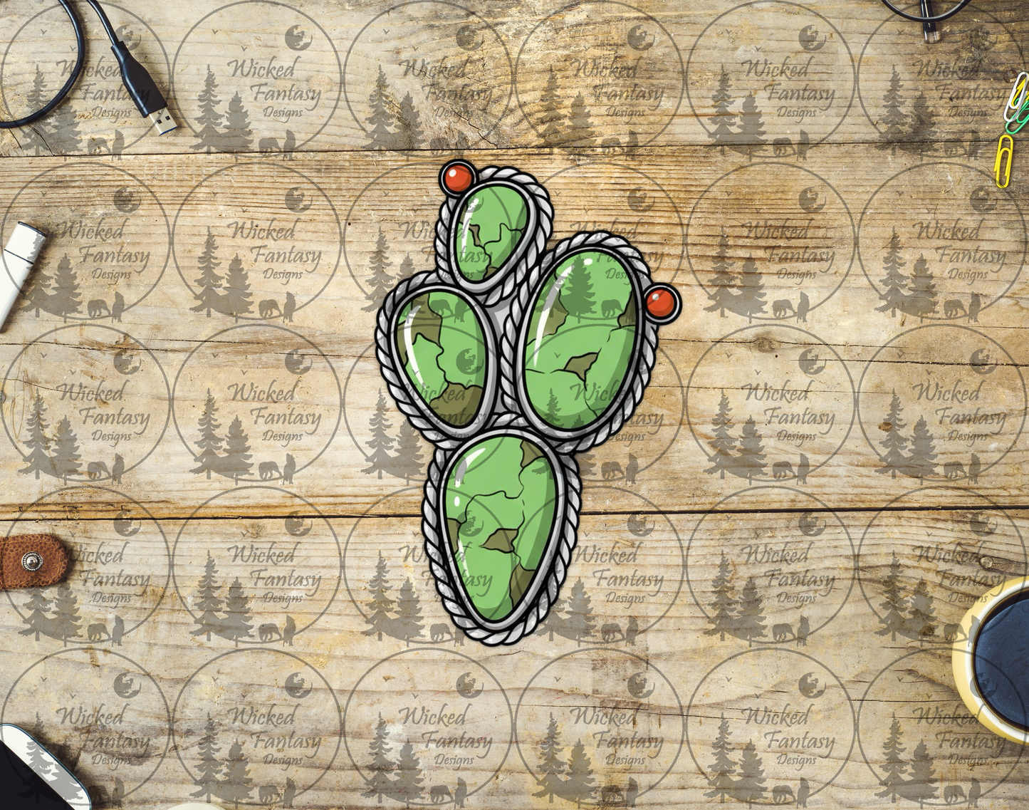 UVDTF Green Cactus Turquoise Concho