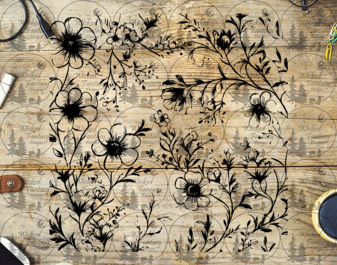 UVDTF Line Art Wildflowers 10x10" Custom Colors