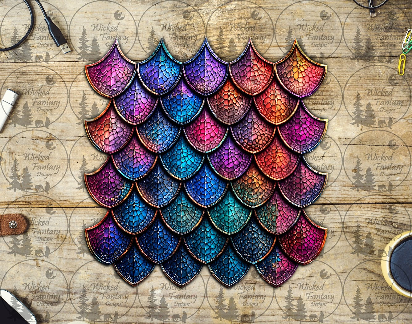 UVDTF Purple Teal Magenta Gradient Mermaid Scale Group