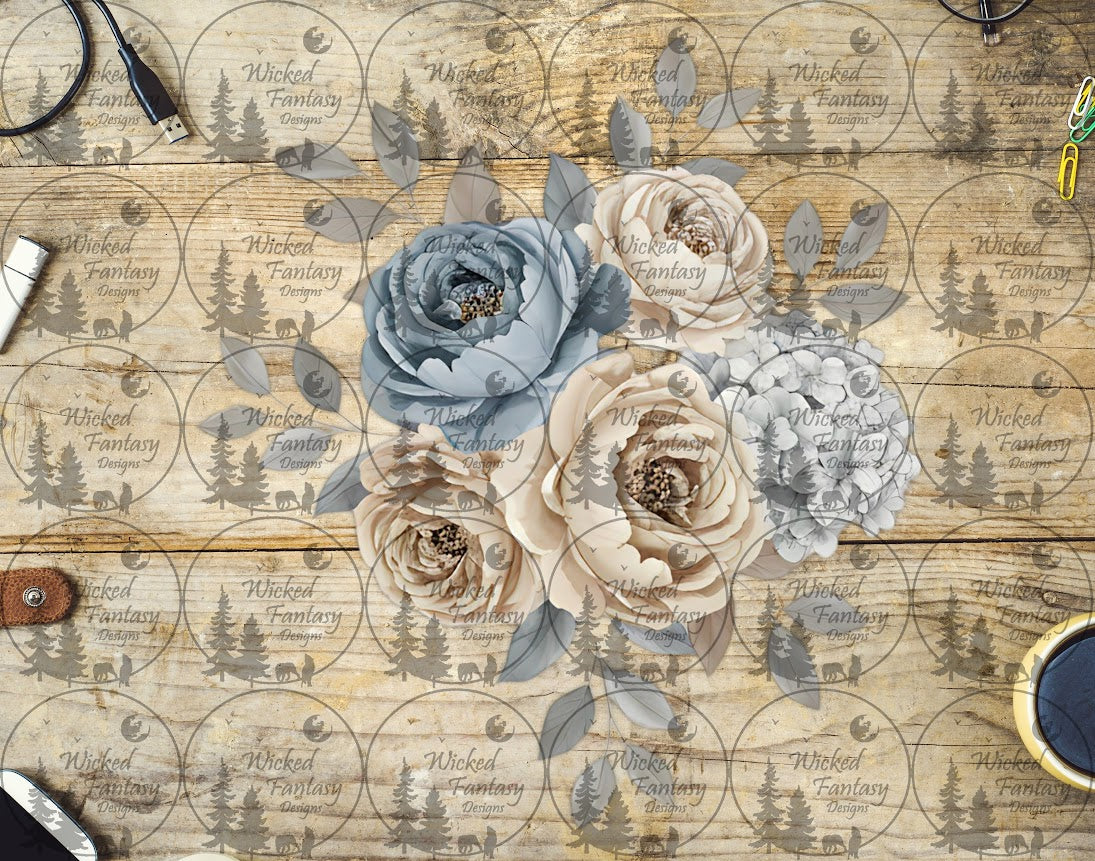 UVDTF Soft Blue and White Peonies and Hydrangea