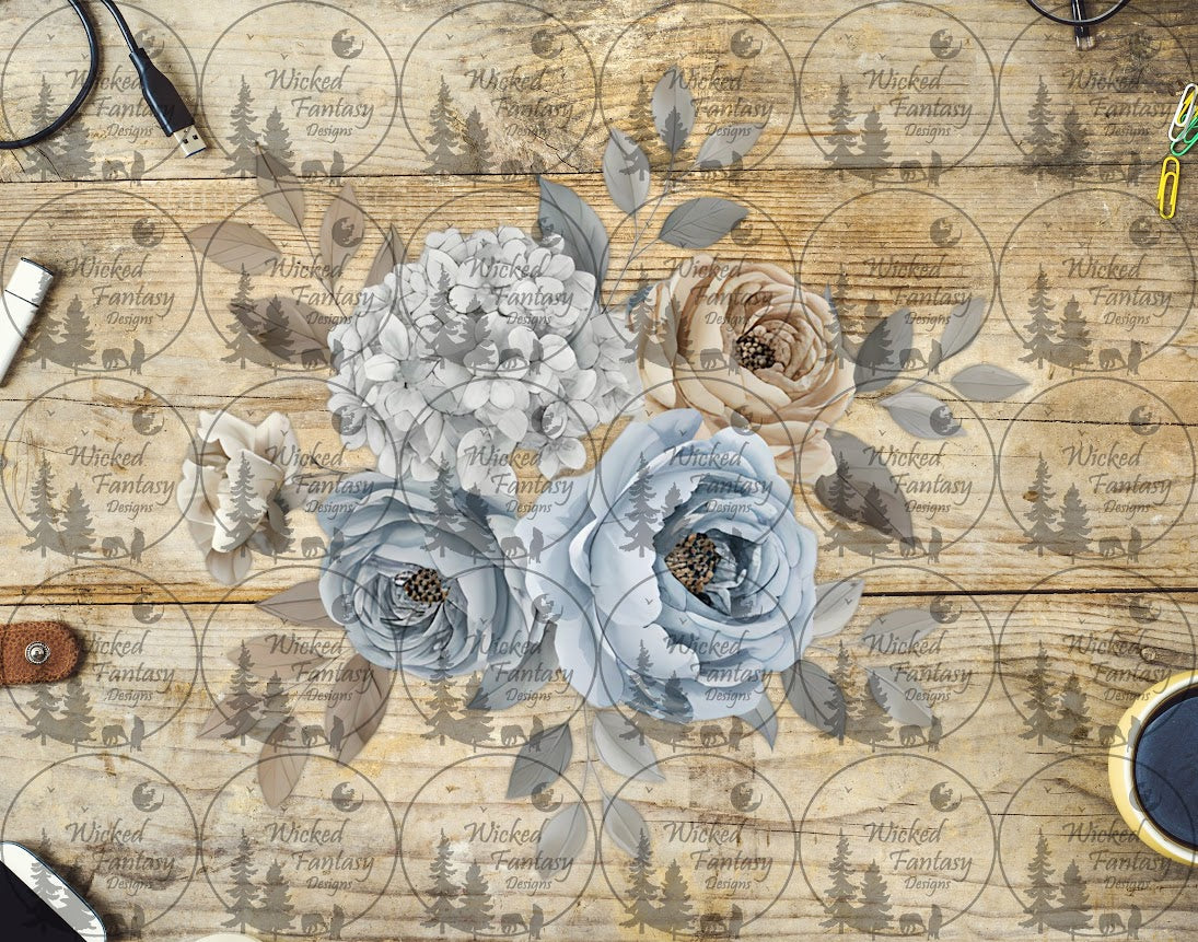 UVDTF Soft Blue and White Floral Arrangement