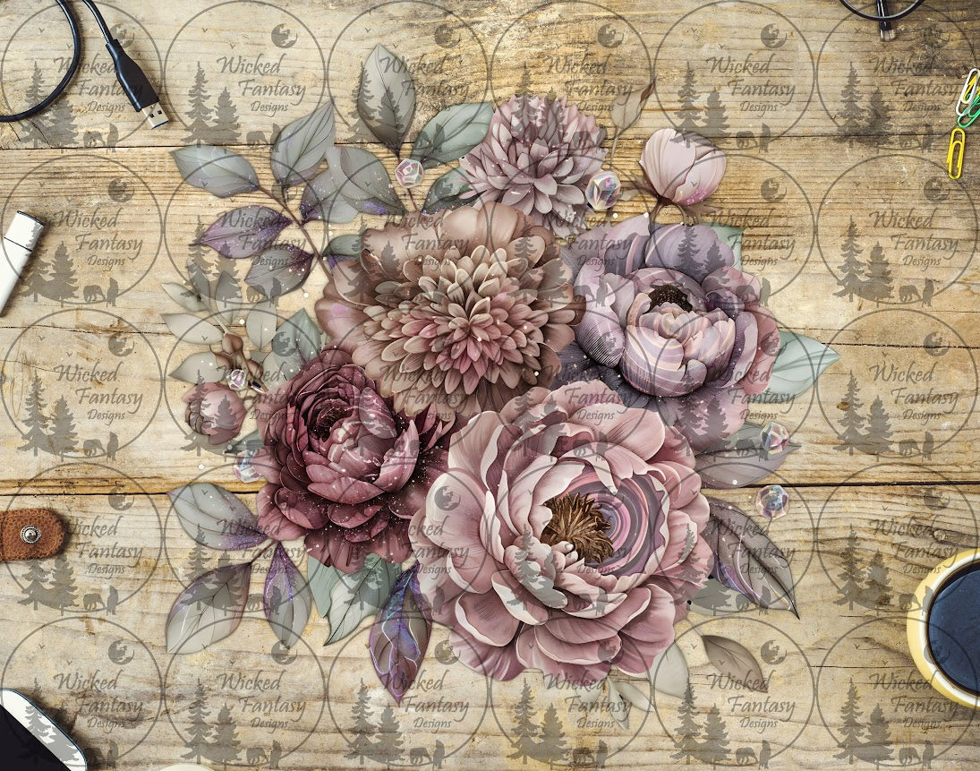 UVDTF Dusty Pink and Mauve Floral Arrangement