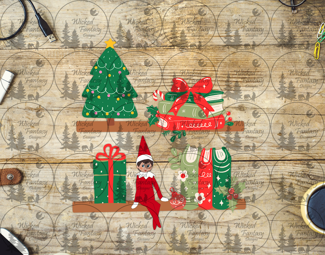 UVDTF Elf Sitting on Bookshelf