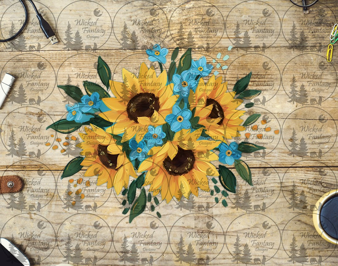 UVDTF Aqua Posies and Sunflowers Floral Arrangement