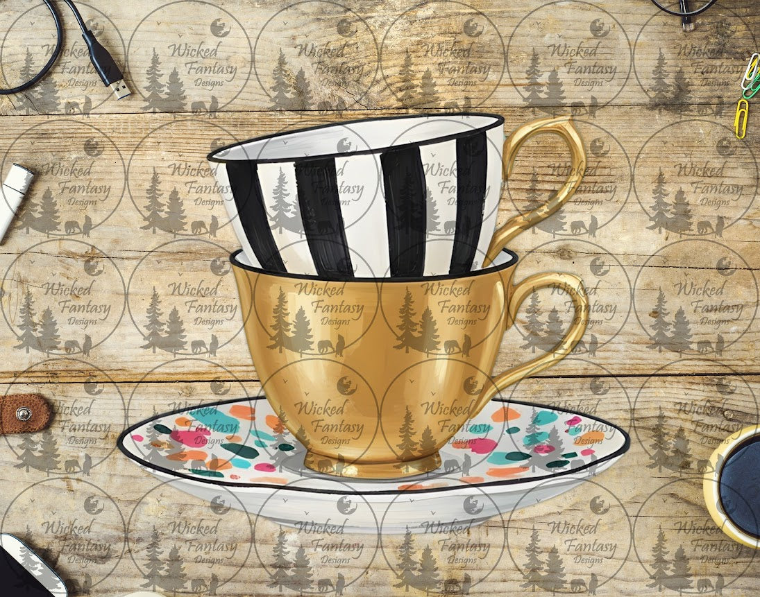UVDTF Striped and Golden Tea Cups