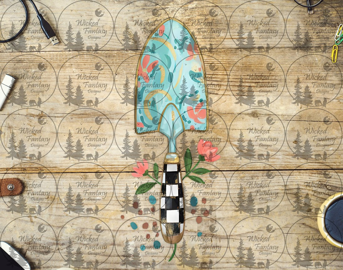 UVDTF Checkered Garden Hand Shovel Vertical Element