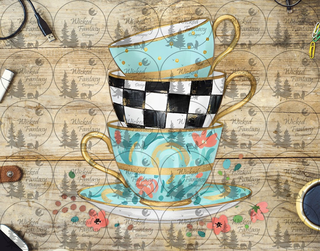 UVDTF Checkered Tea Cups