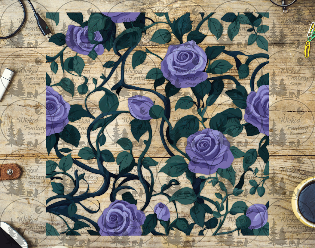 UVDTF Purple Roses and Vines 20oz 30oz 10"x10" Element