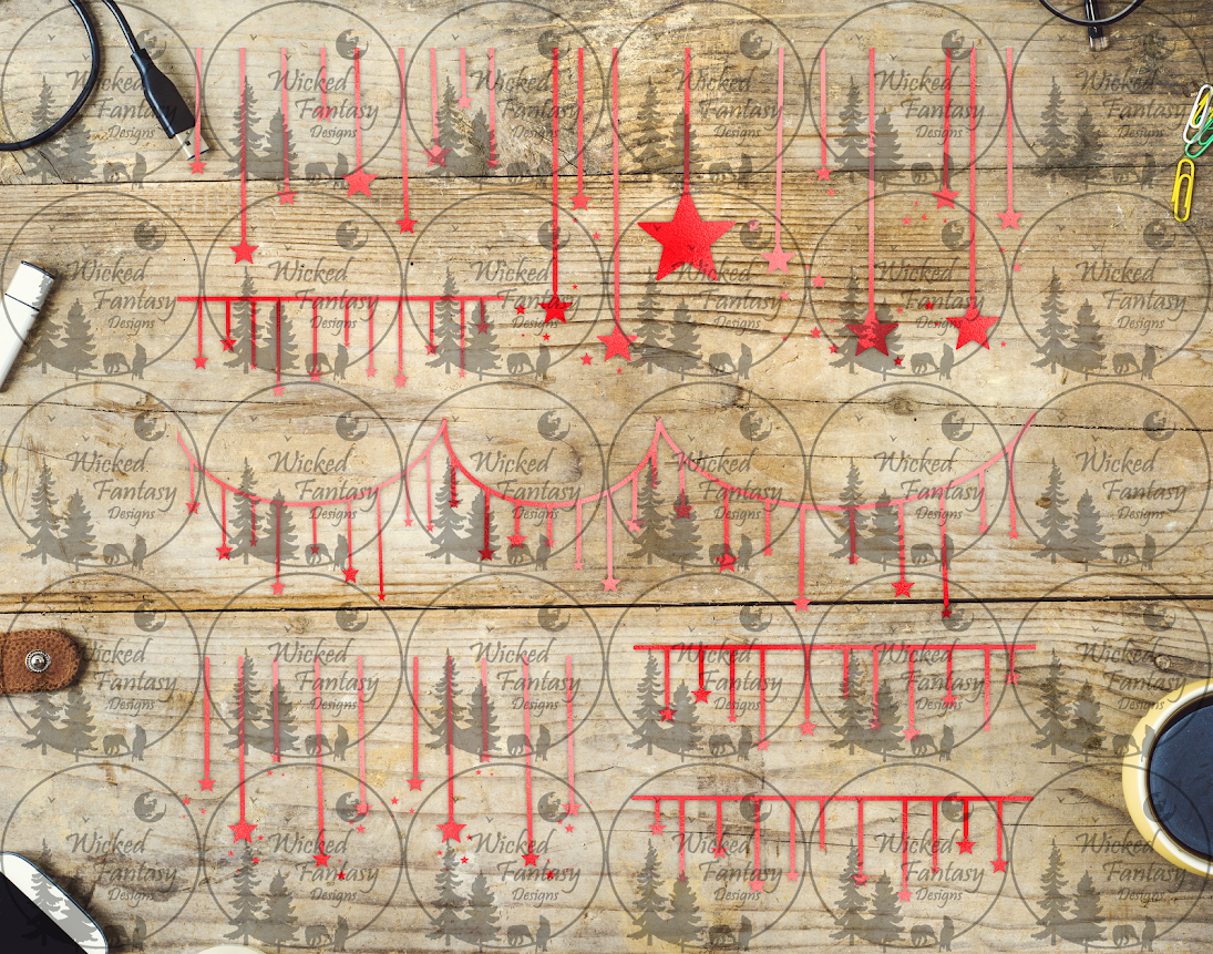 UVDTF Red Hanging Stars 11x11" Element