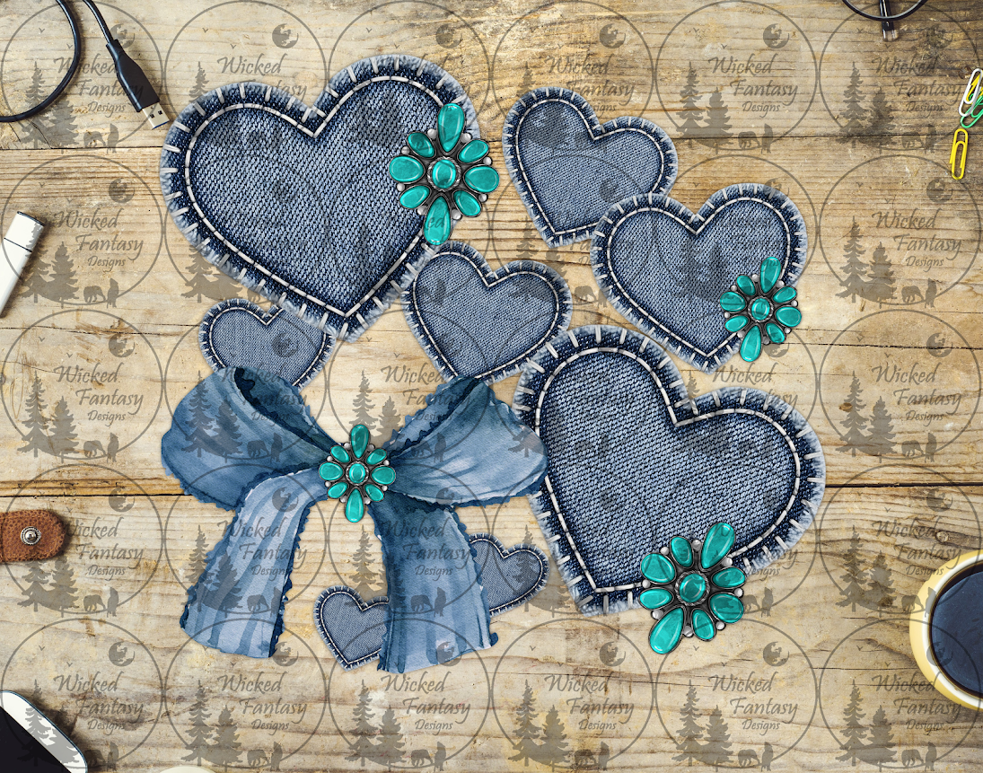 UVDTF Blue Jean Hearts Conchos and Bow