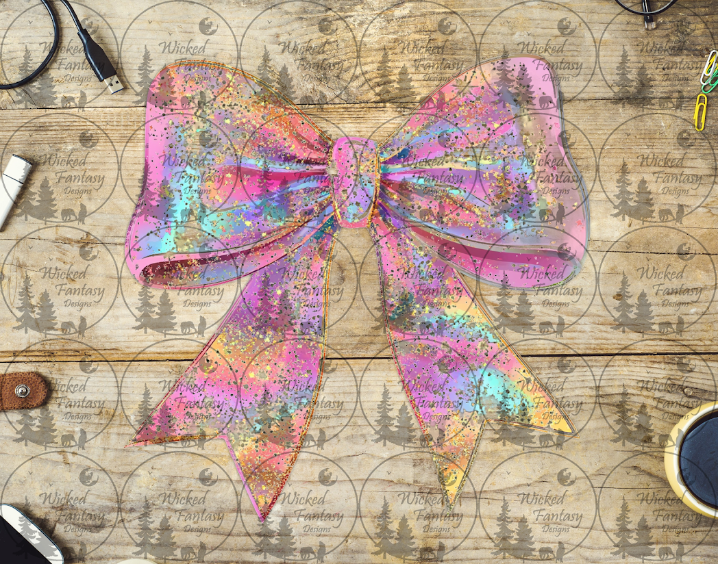 UVDTF Pink and Teal Gradient Bow