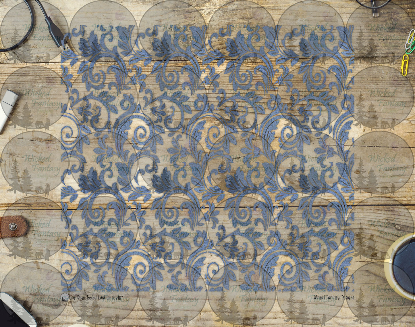 UVDTF Icy Blue Textured Tooled Leather 20oz 30oz 10"x10"