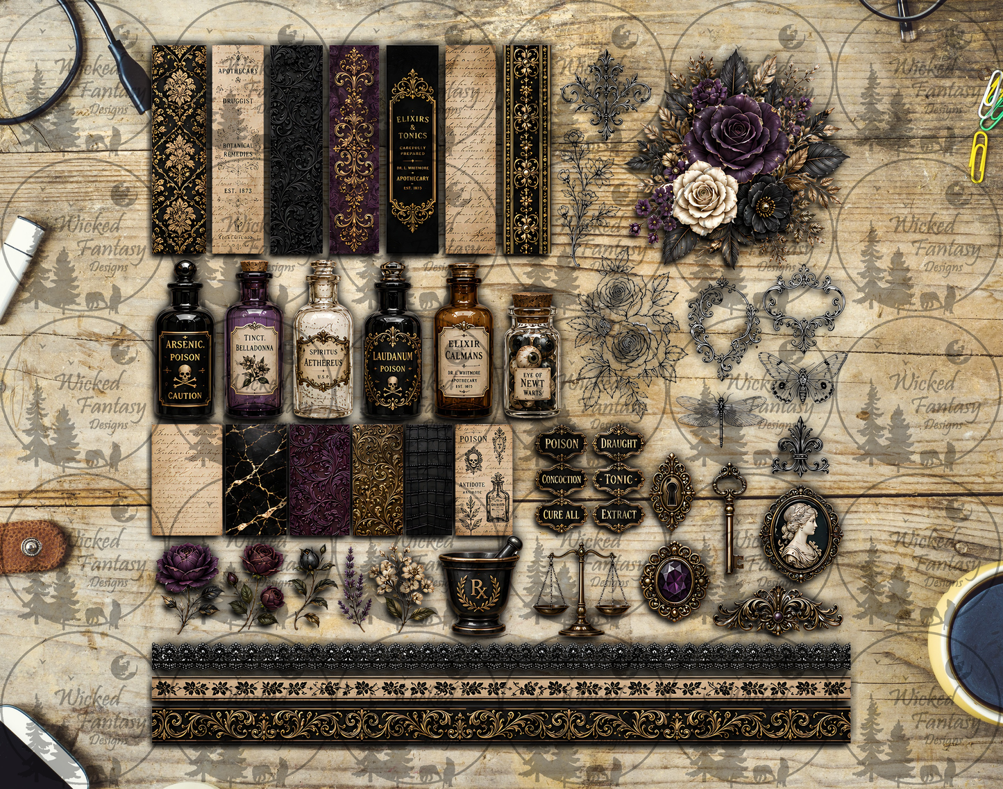 UVDTF Amethyst Apothecary 12x12" Multimedia Element Sheet