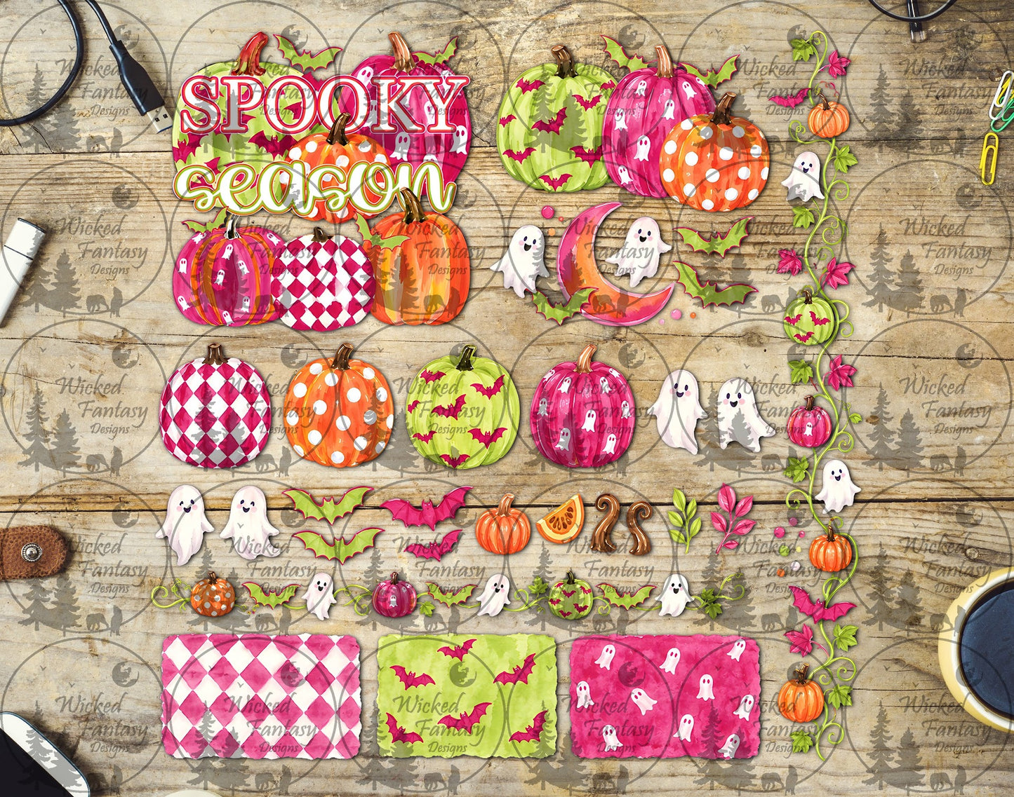 UVDTF Pink and Lime Spooky Season Multimedia Element Sheet