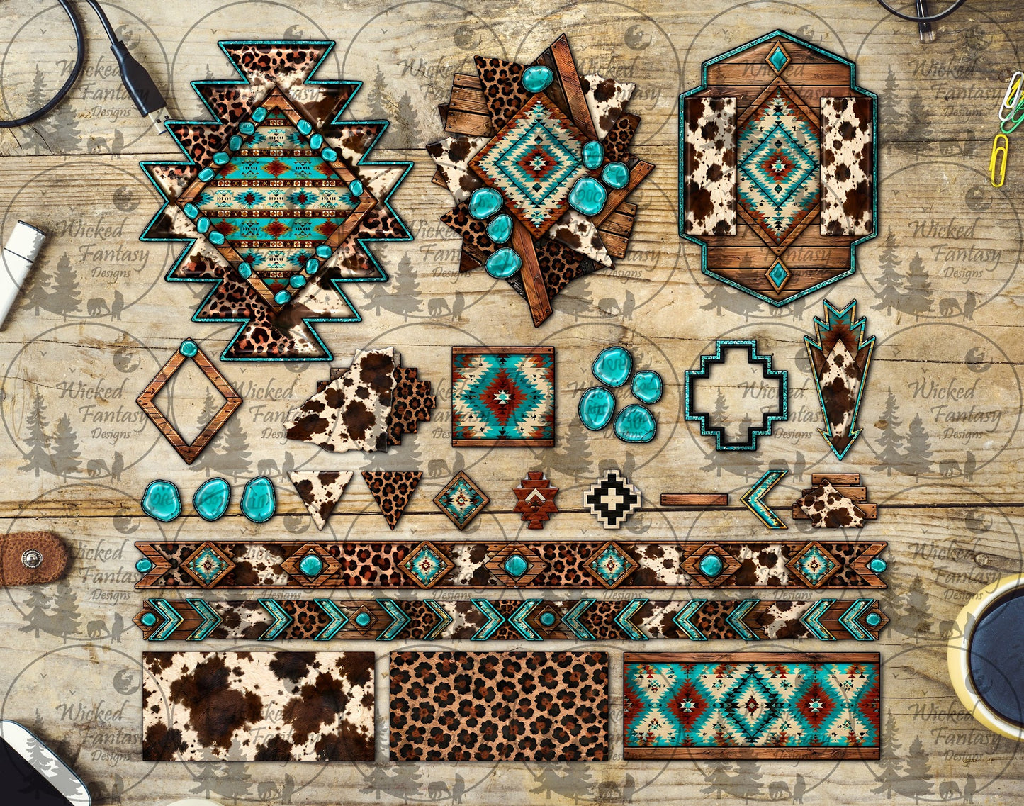 UVDTF Leopard Print Aztec Star Multimedia Element Sheet