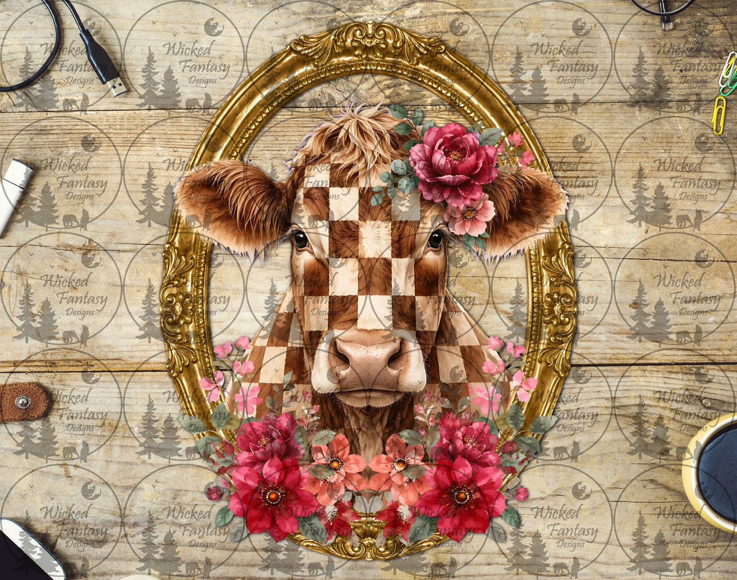 UVDTF Checkered Cow with Frame