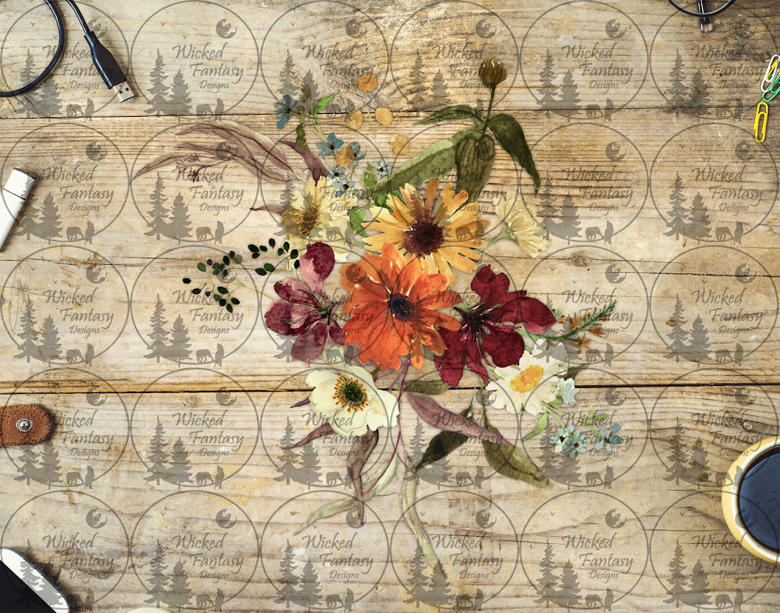 UVDTF Burgundy Orange Golden Floral Arrangement