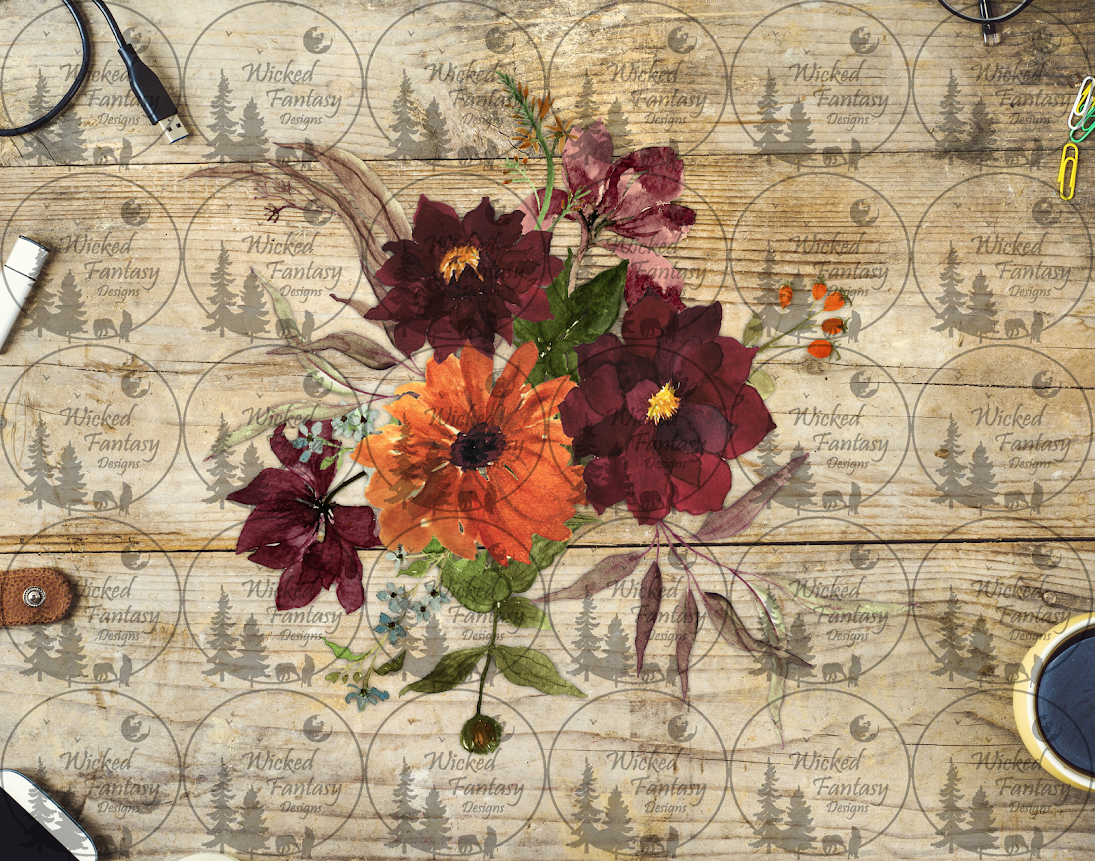 UVDTF Burgundy and Orange Floral Arrangement