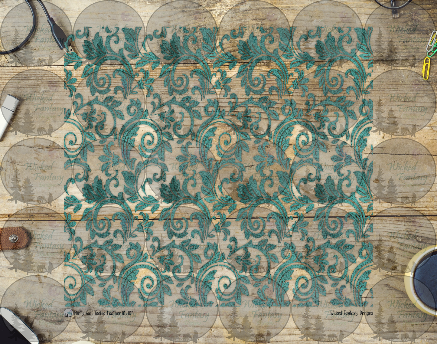 UVDTF Minty Teal Textured Tooled Leather 20oz 30oz 10"x10"