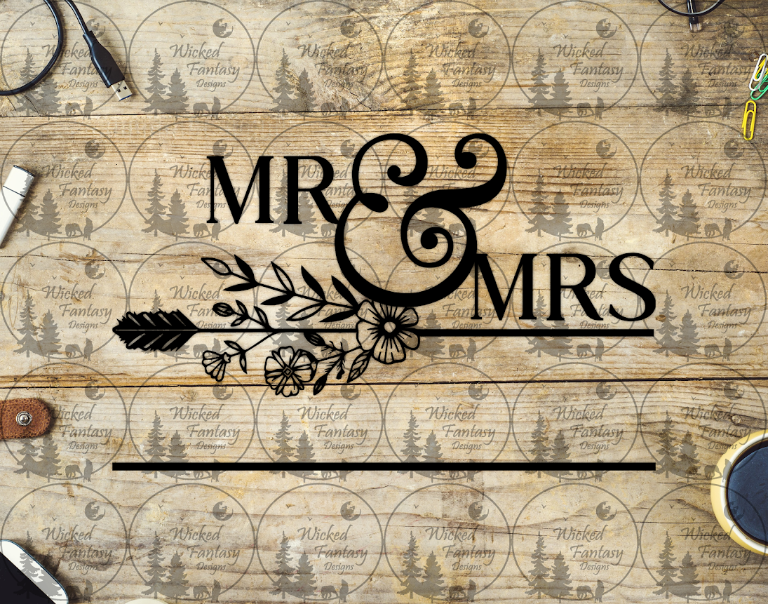 UVDTF Mr & Mrs Monogram with Flowers and Feather