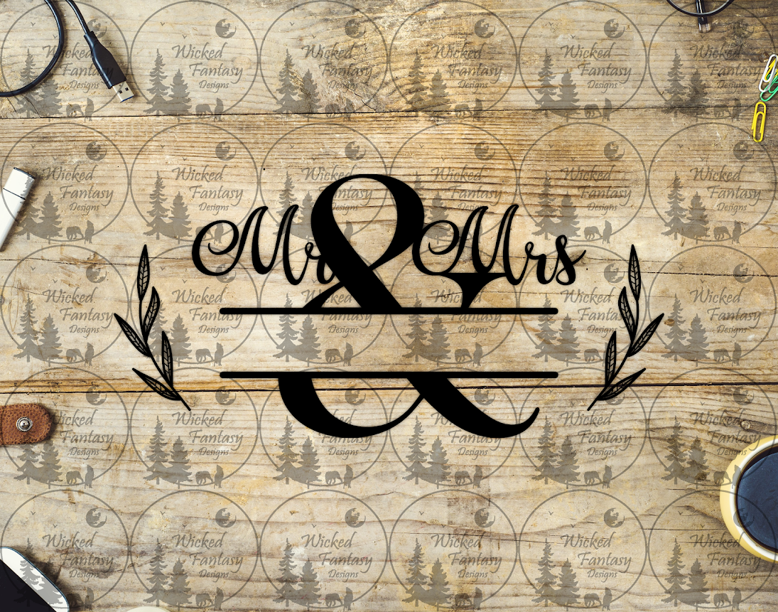 UVDTF Mr & Mrs Monogram with Leaves
