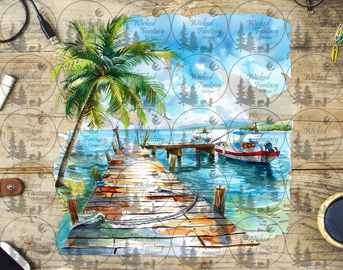 UVDTF Bayside Docks with Palm Tree