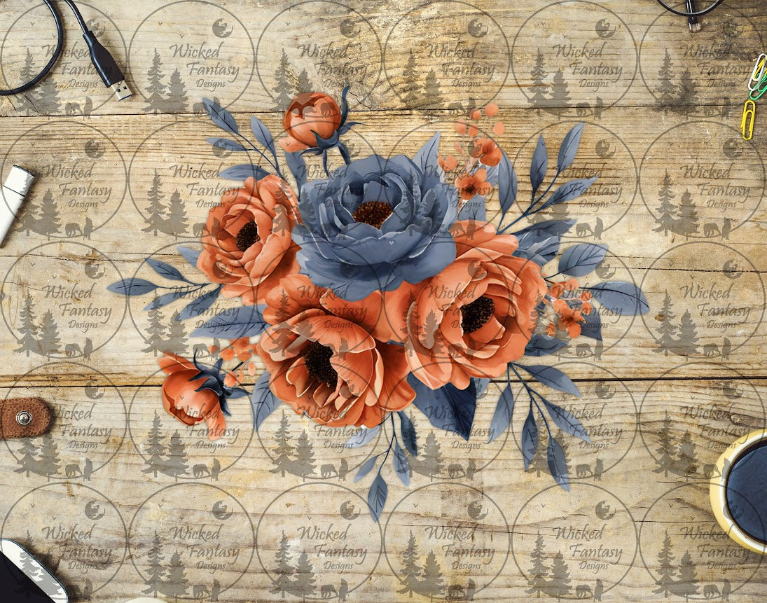 UVDTF Dusty Blue and Orange Floral