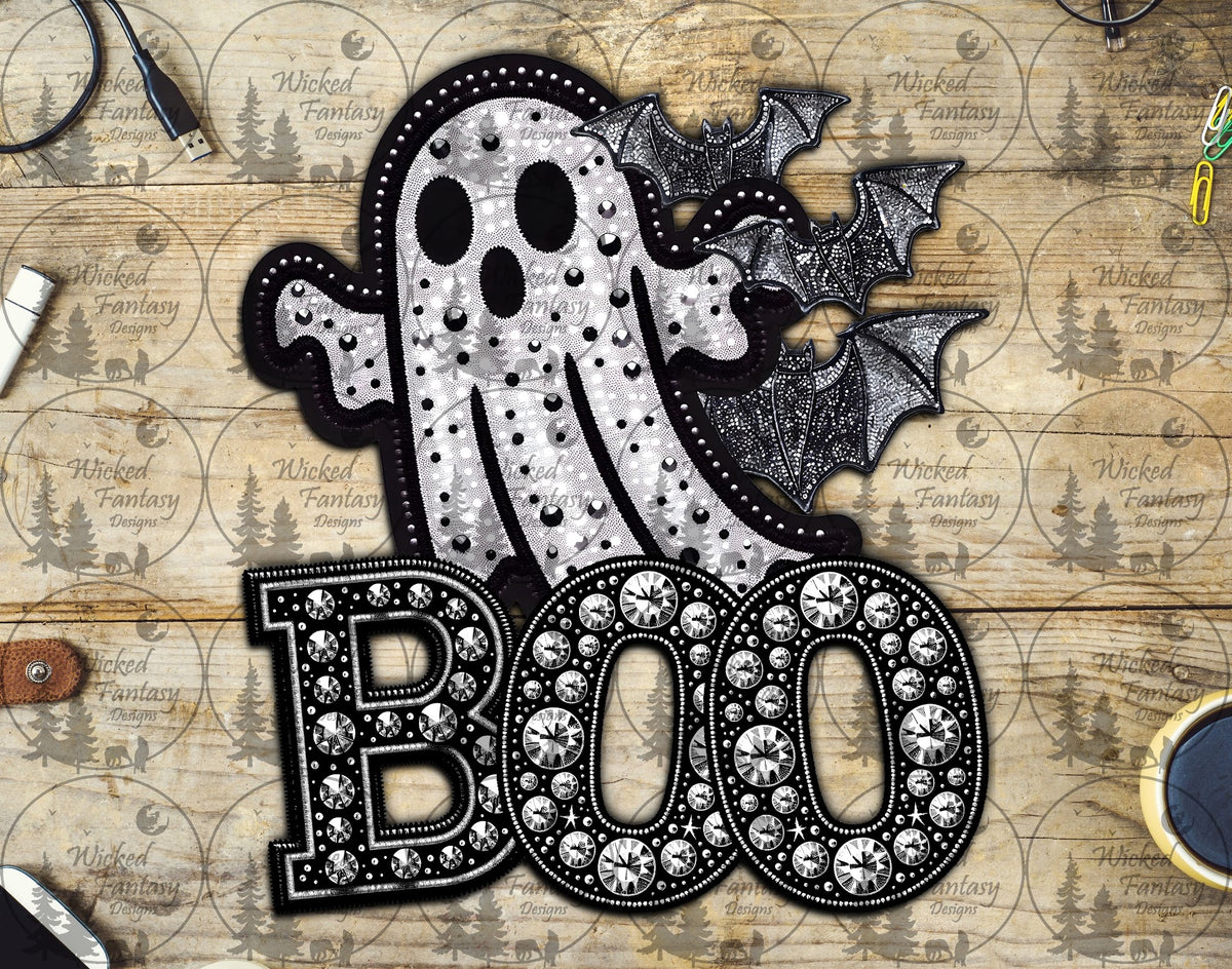 UVDTF Faux Rhinestone Patch Ghost BOO