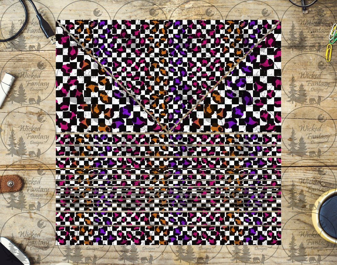 UVDTF Checkered Sunset Leopard Triangles and Striping 20oz 30oz 10"x10" Element