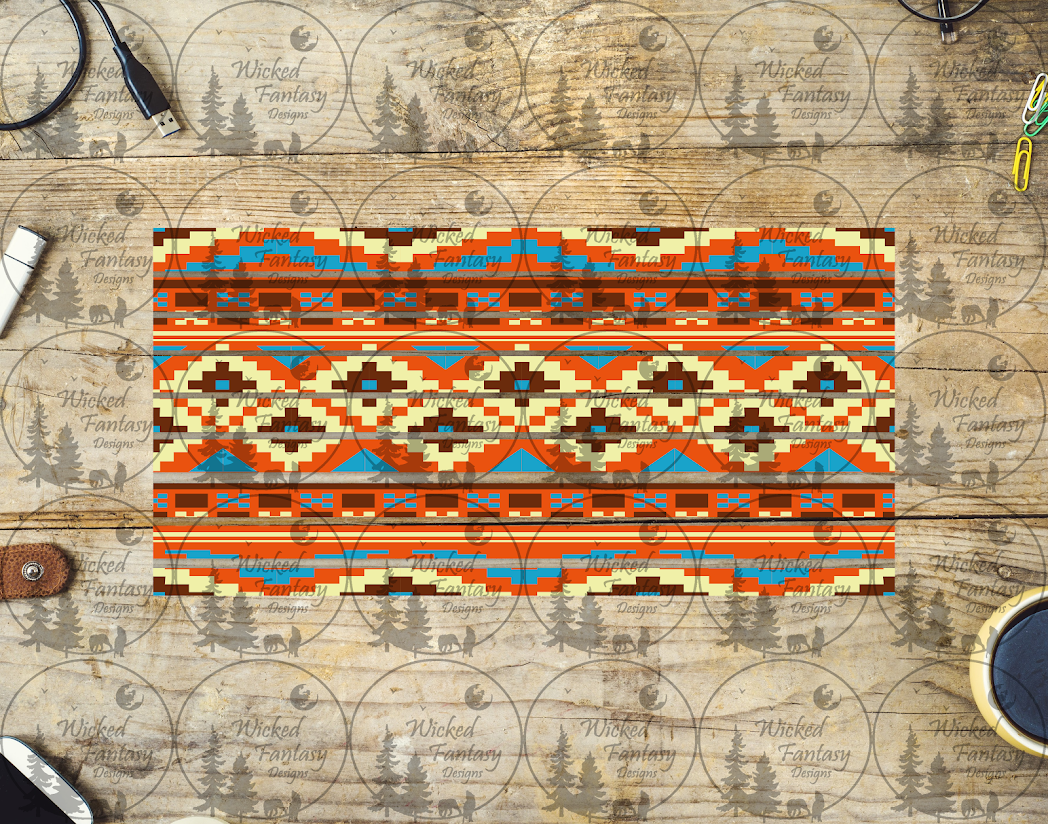 UVDTF Orange Teal and Beige Aztec Striping 6x12" element