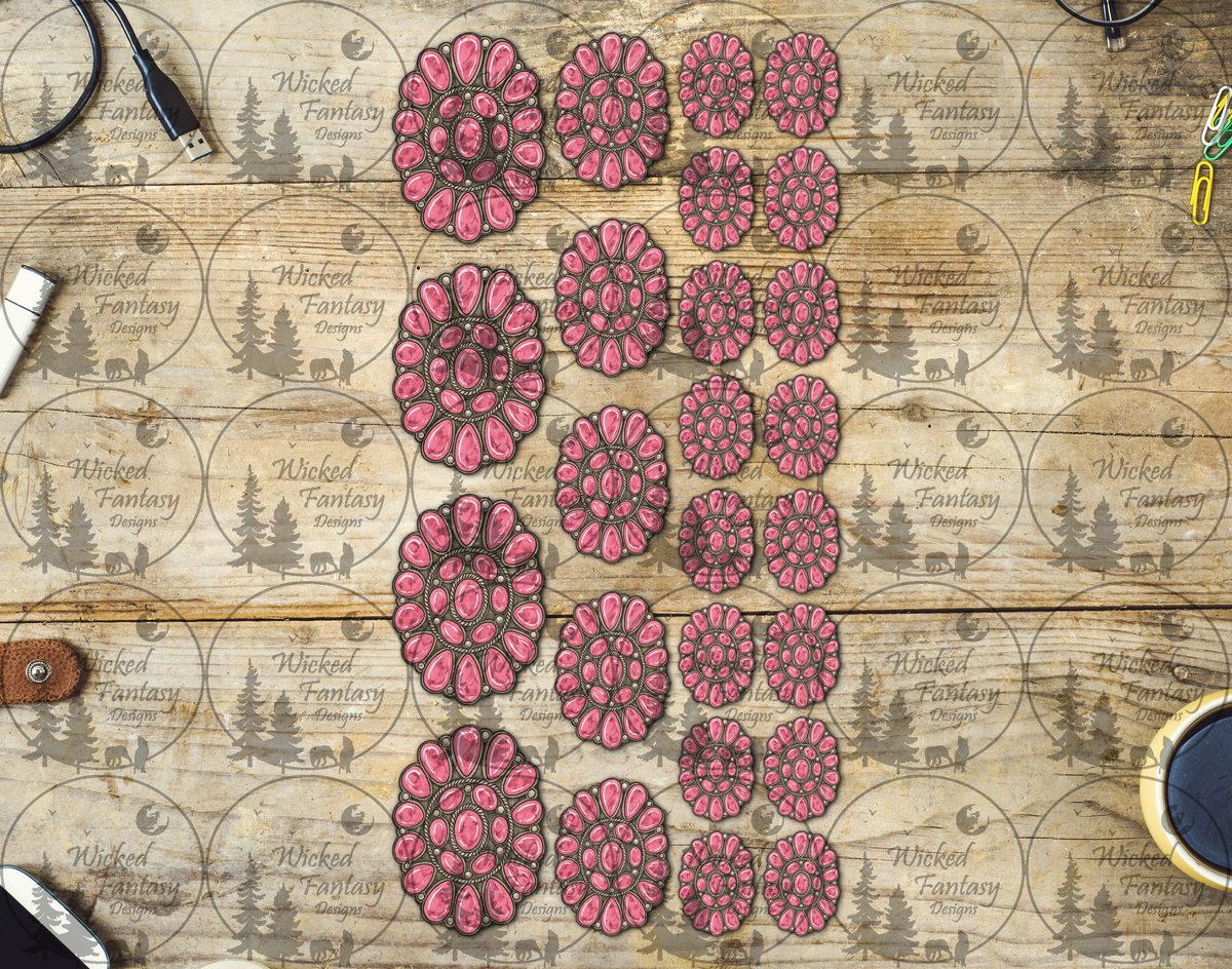 UVDTF Pink Oval Conchos Elements 11" x 6"