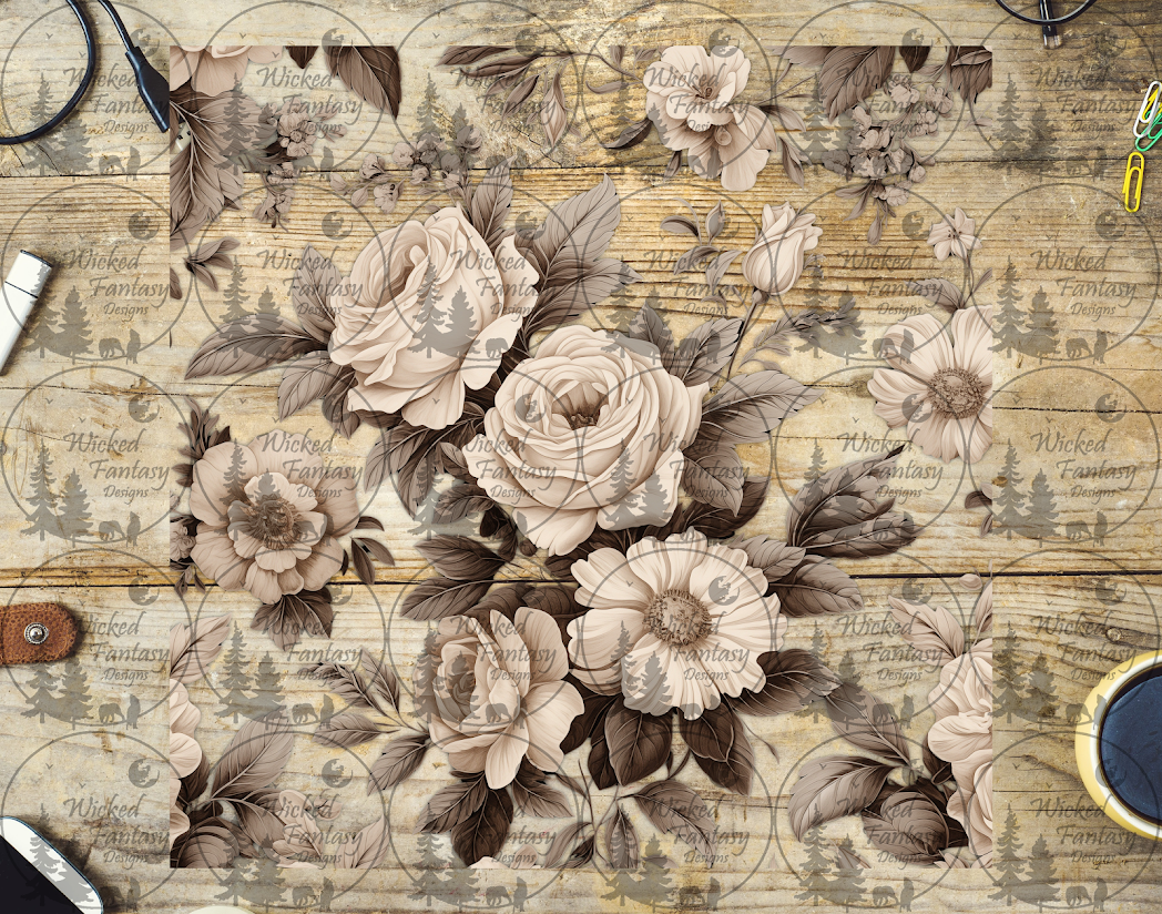 UVDTF Ivory Flowers 20oz 30oz 10"x10" Element