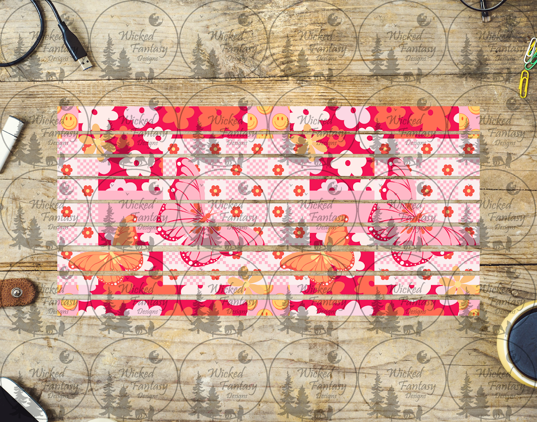 UVDTF Pink Butterfly Patchwork Striping 6x12" element