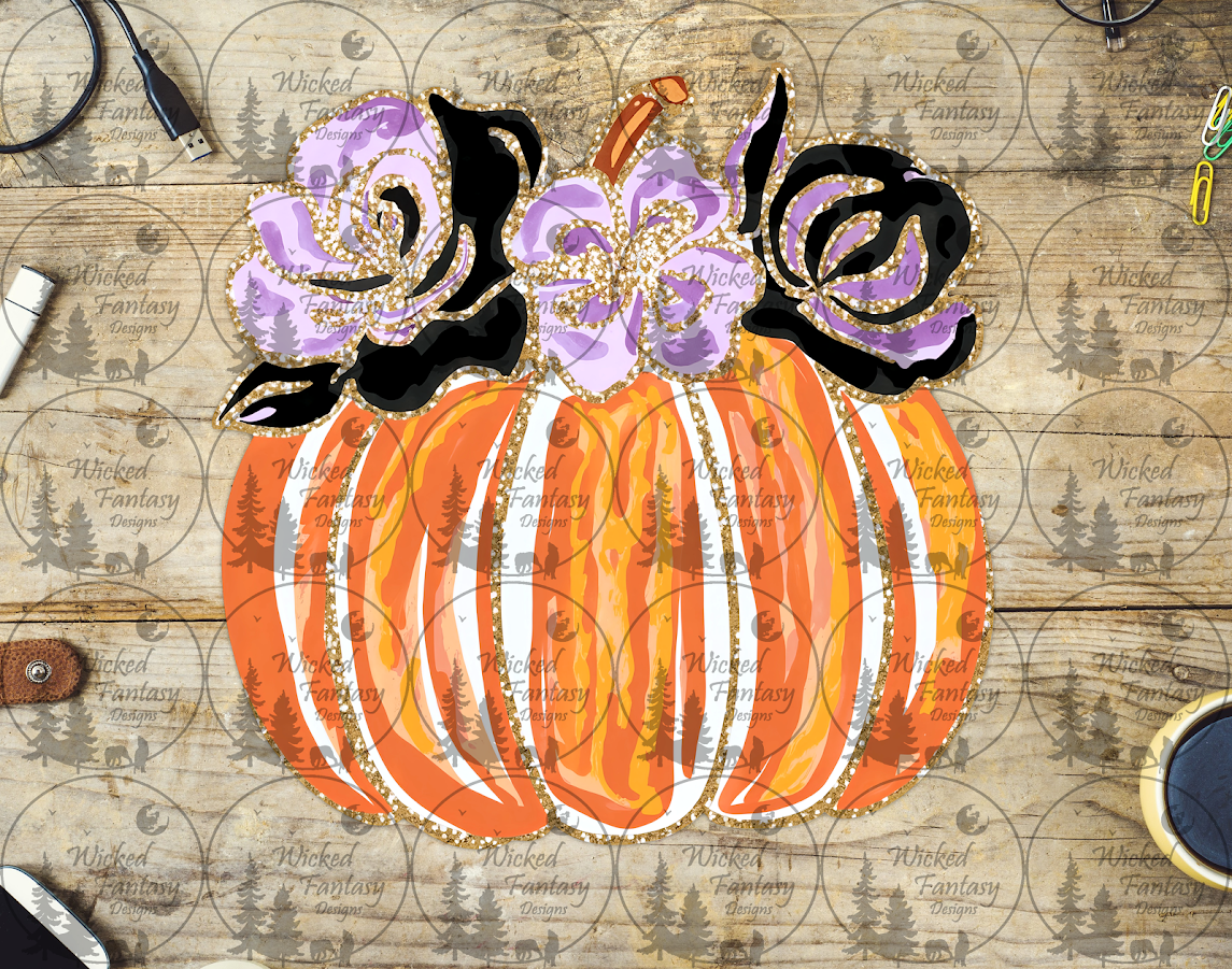 UVDTF Orange Pumpkin with Purple and Black Flowers