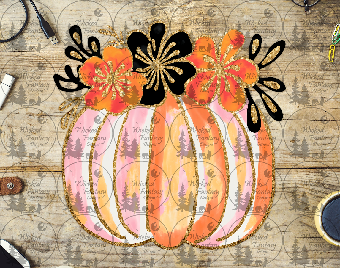 UVDTF Coral and Pink Pumpkin with Flowers