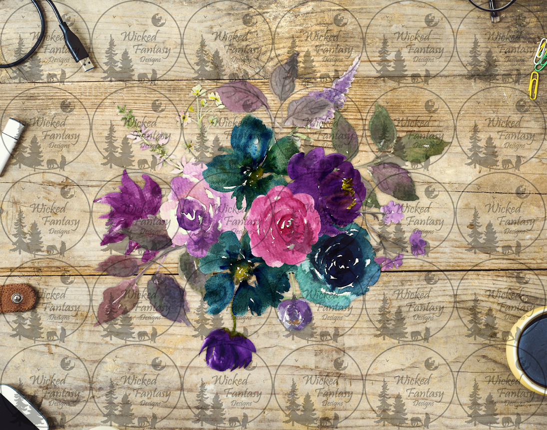 UVDTF Purple Pink Teal Floral Arrangement