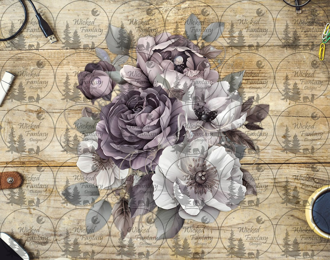 UVDTF Smoky Lavender Floral Arrangement
