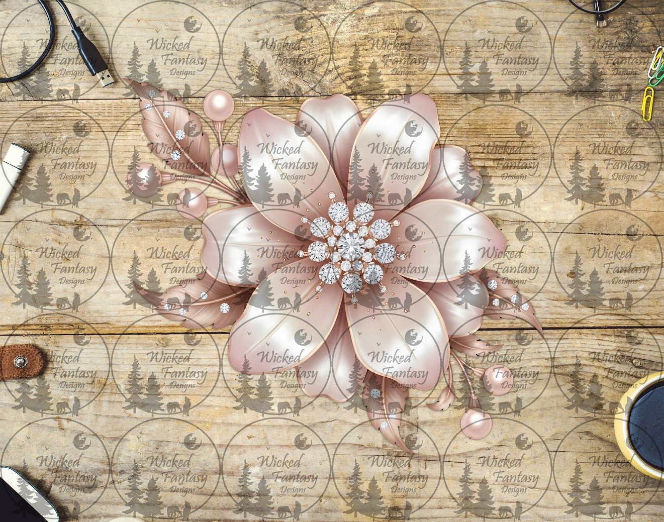 UVDTF Pearls and Rhinestone Flower