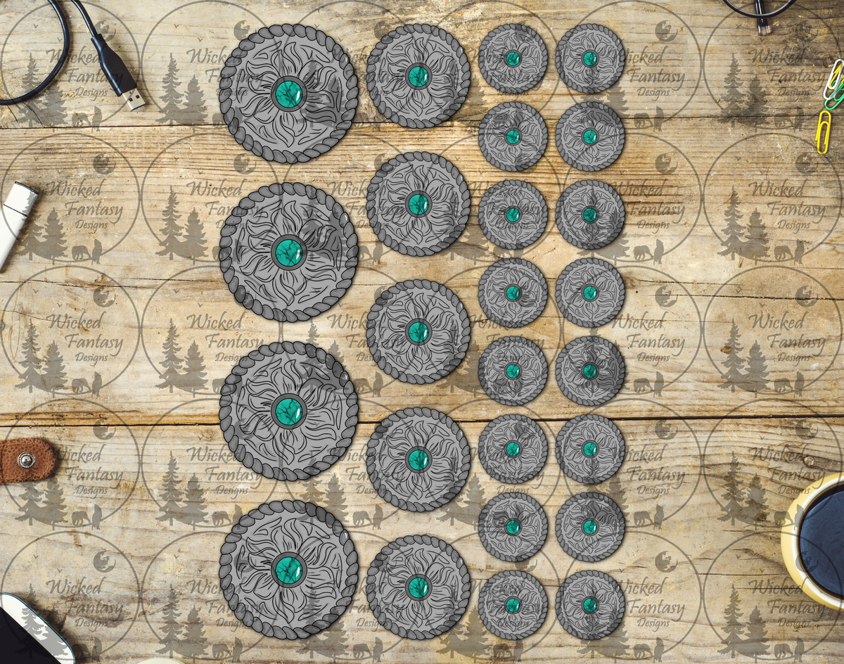 UVDTF Silver and Turquoise Conchos Elements 11" x 6"