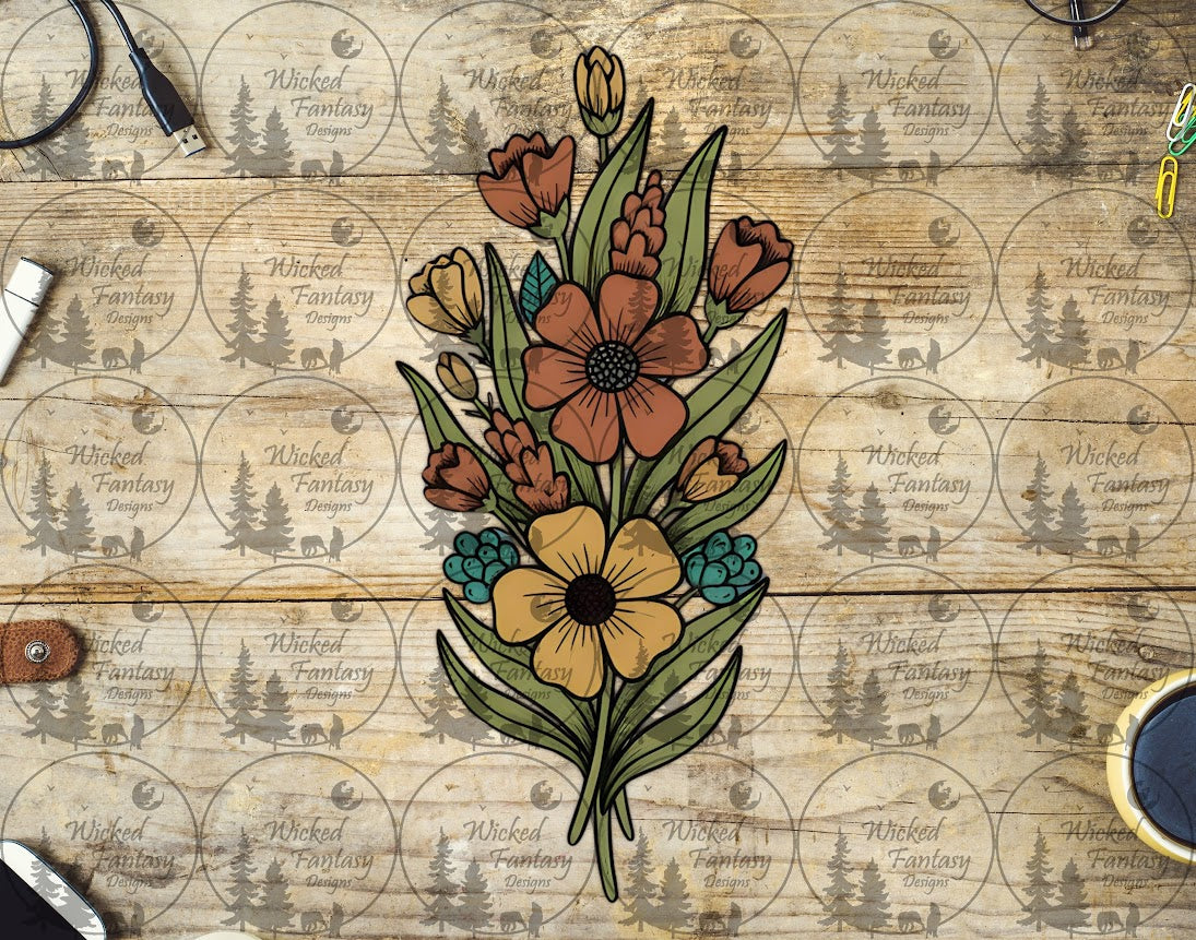 UVDTF Goldenrod Rust and Sage Western Floral Vertical Element