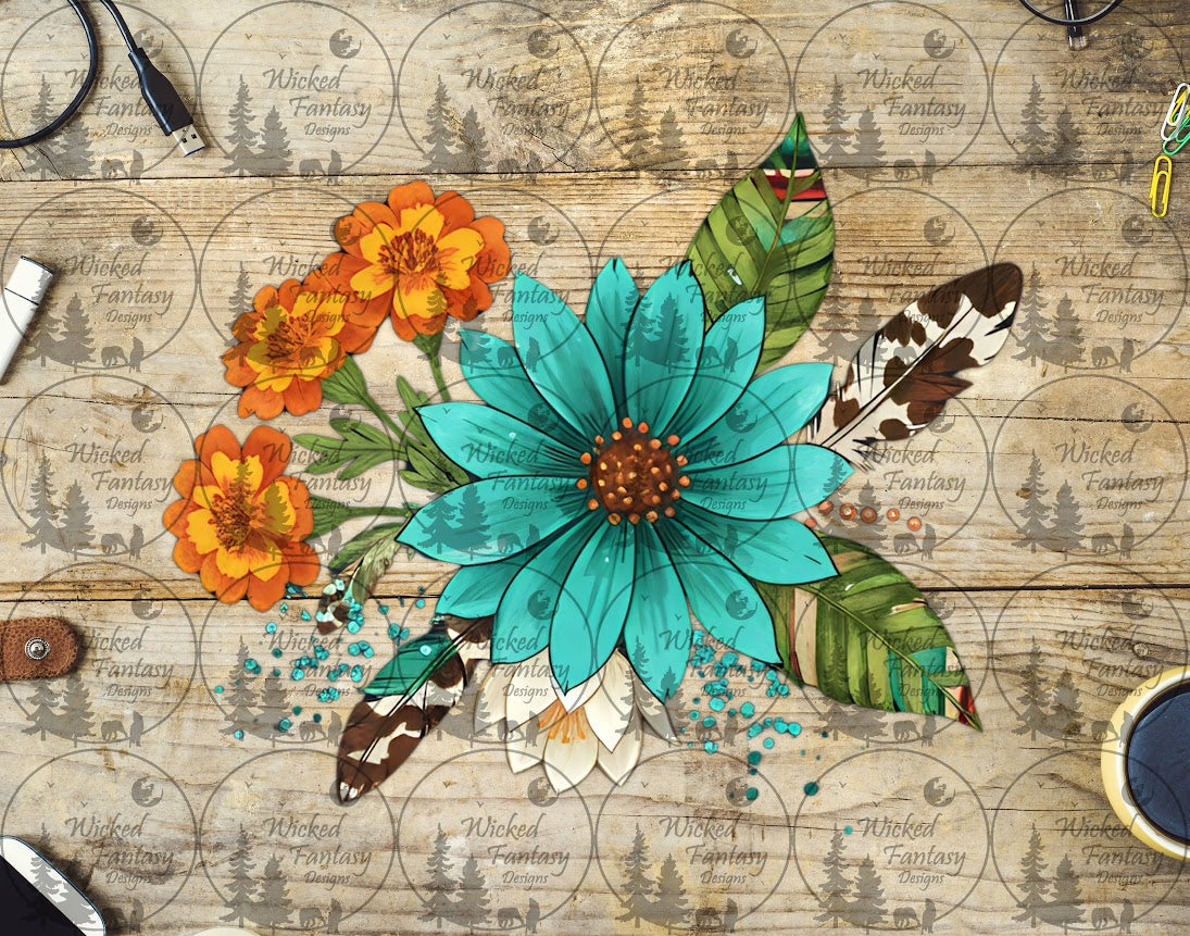 UVDTF Electric Turquoise Wildflower Bouquet